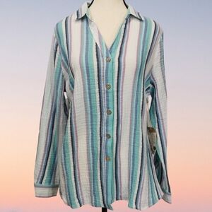 NWT Escape by Habitat Clothing Long Sleeve Button Front Blouse in Palm - Sz M
